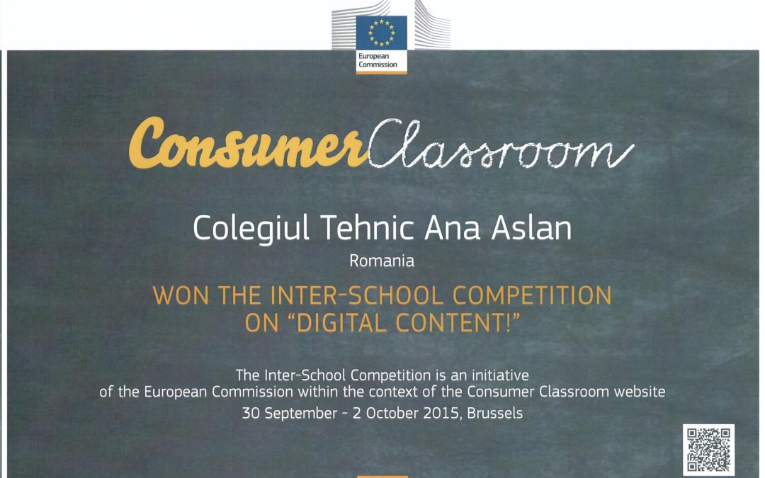 Premiul I pentru 10 elevi clujeni de la Colegiul Tehnic Ana Aslan la Concursul Interșcolar Consummer Classroom 2015